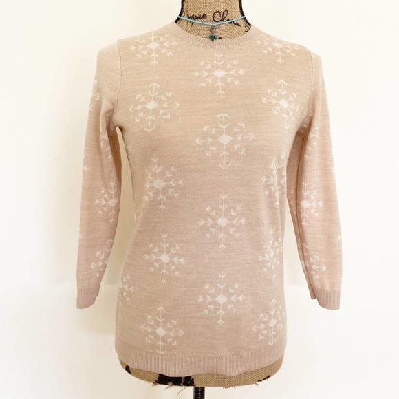 Ann Taylor LOFT Snowflake Holiday Beige Blush Wool Blend Sweater - Picture 1 of 5